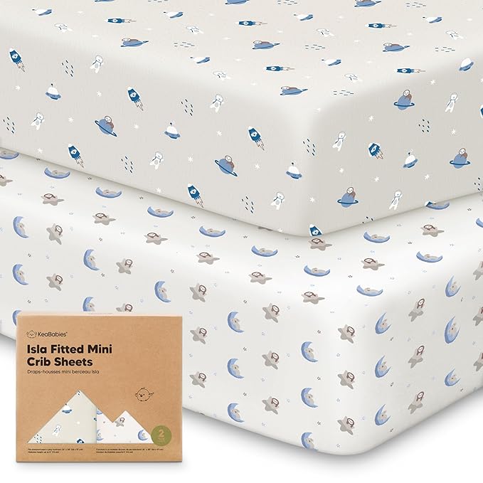Pack and Play Sheets Fitted - 2-Pack Mini Crib Sheets for Pack N Play Mattress 38x26, Soft & Cozy, Neutral Toddler Playard Bedding, Snug Fitted Mini Baby Crib Mattress Cover Boy, Girl (Cosmo)