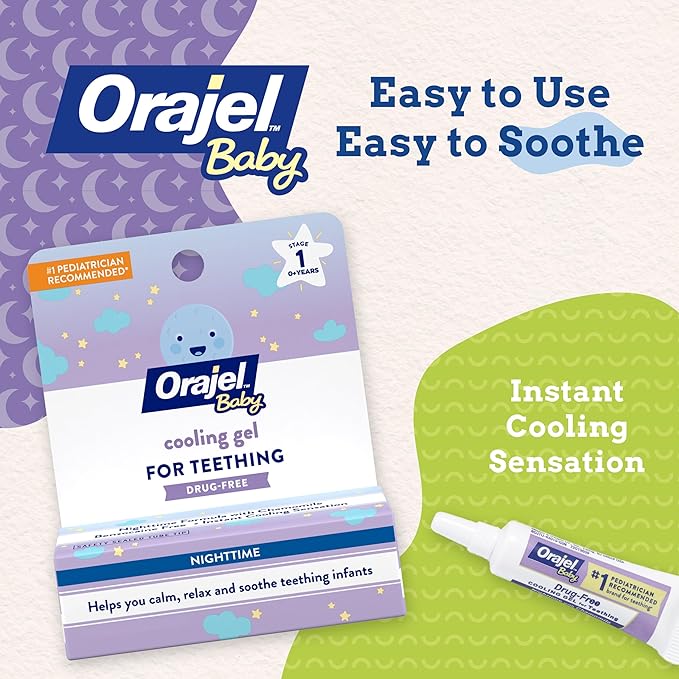 Orajel Baby Nighttime Cooling Gel for Teething, Drug-Free, #1 Pediatrician Recommended Brand for Teething*, One .18oz Tube