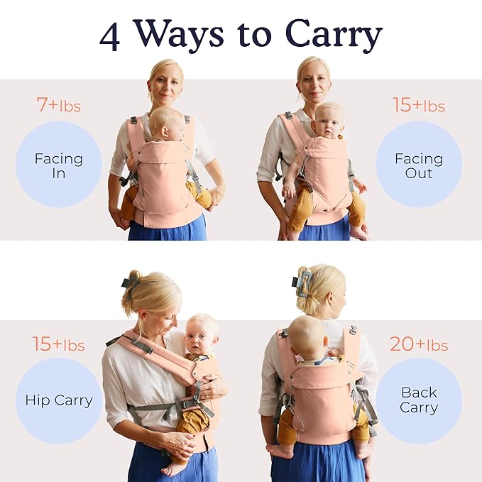 Beco Gemini 2.0 Baby Carrier Newborn to Toddler with M-Cloud™ Support - 4-Position Baby Carriers, Certified Hip-Healthy Newborn Carrier, Fully Adjustable to Fit All Parents (7–35 lbs) - Pink