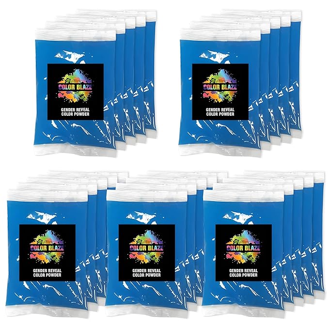 Color Blaze Baby Gender Reveal Color Powder Packets - 75 g Each - 25 Packs of Blue Colored Powder for Boy - for Car & Motorcycle Burnout, Exhaust, Color Toss, Photoshoot, Party & Festival - Blue