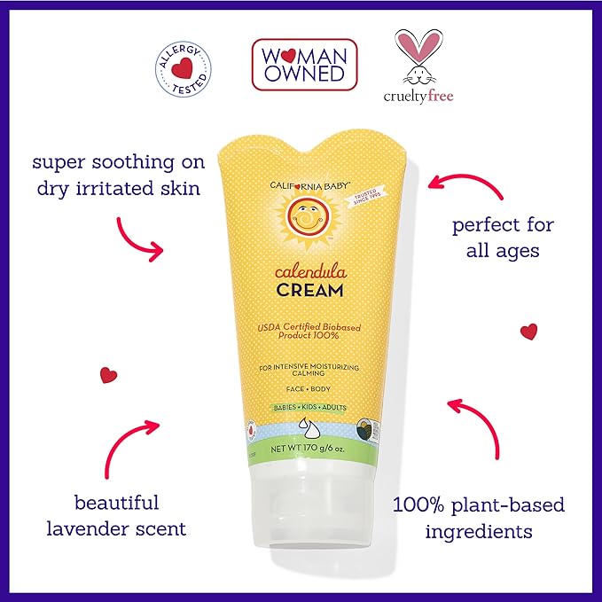 California Baby Calendula Cream | 100% Plant-Based Moisturizer | Lavender Baby Lotion | Face Moisturizer For Dry Skin | Hypoallergenic | 6 oz / 170g