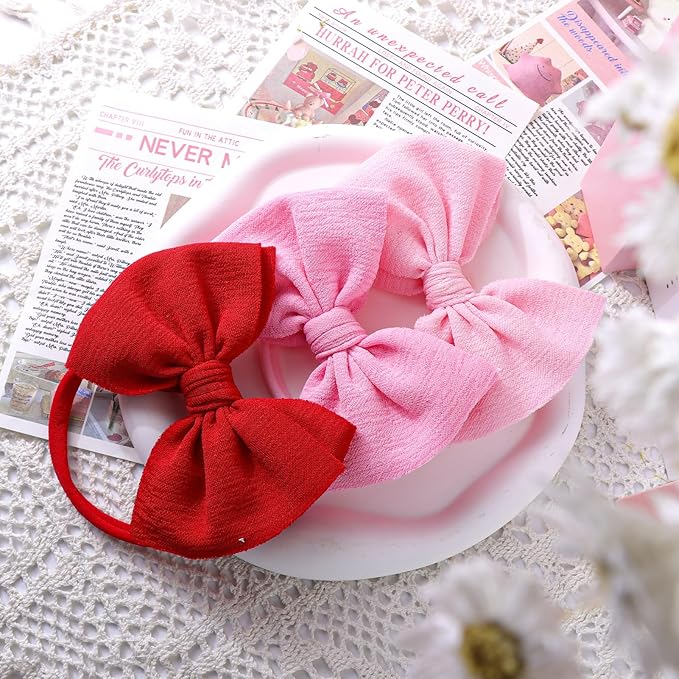 YanJie Baby Hair Bows for Girls Red Pink Newborn Headband Baby Pink Girls Bows Soft Nylon Hair Accessories Infant Toddler 3pcs/pack