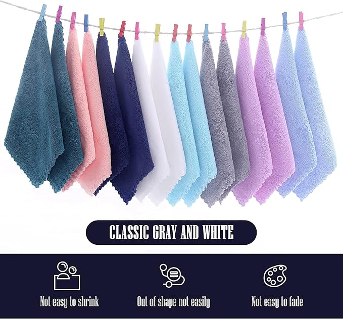 16 Pack Baby Washcloths burp cloths - 20" x 10" - Luxury Multicolor Coral Fleece - Extra Absorbent and Soft Wash Clothes for Newborns, Infants and Toddlers - Suitable for Sensitive Skin and New Born