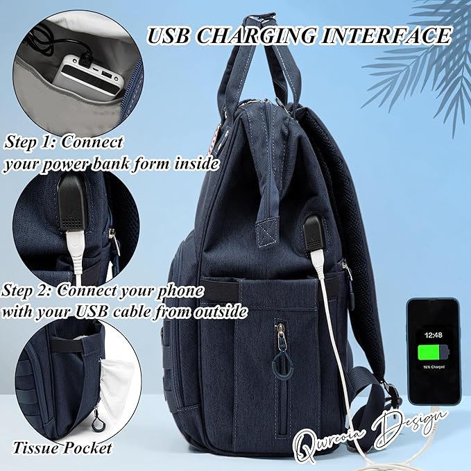 Diaper Bag Backpack for Dad and Mom with USB Charging Port Stroller Straps and Insulated Pocket,army military Travel Nappy Backpack for Daddy/Mommy (Navy)