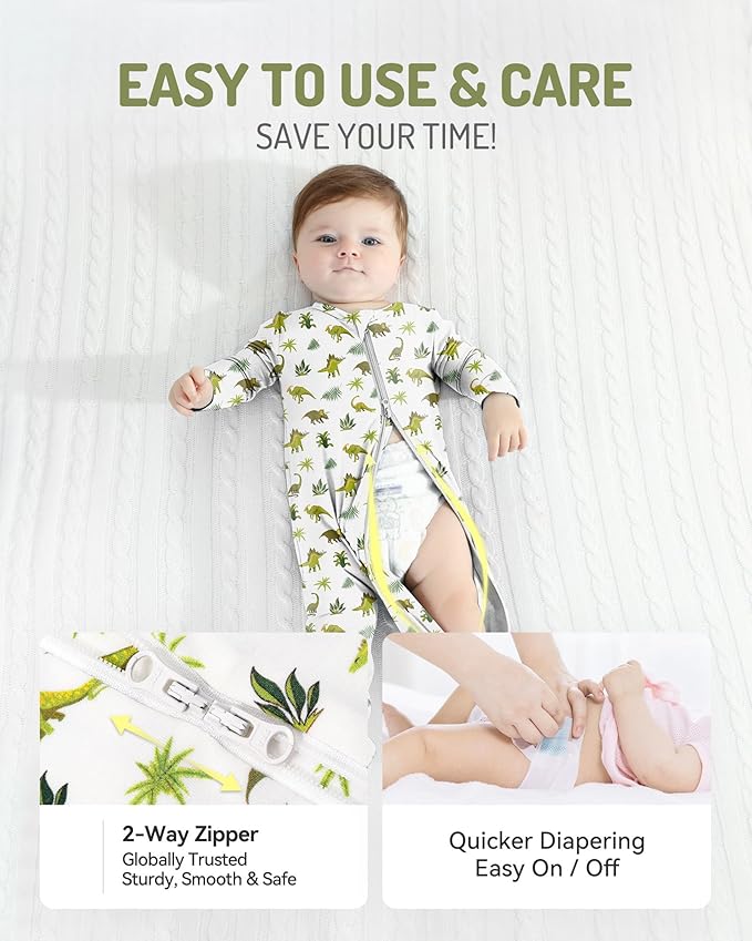 HAPIU Rayon from Bamboo Baby Footed Pajamas, 2 Way Premium Zipper, Footie for Baby Boy Girls, Newborn-24 Months