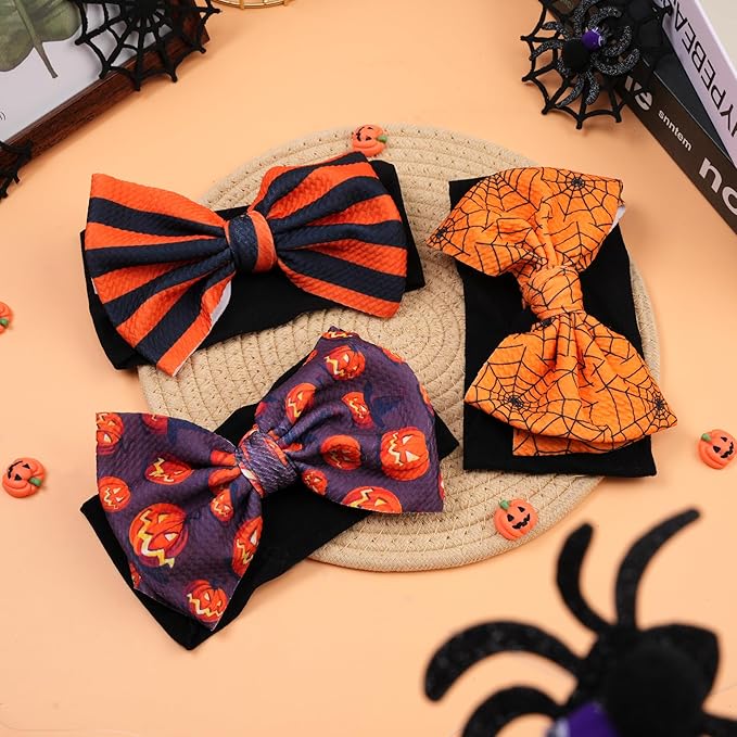 Halloween Baby Headbands 3 Pcs Nylon Headbands with Bows for Baby Girl for Newborns, Infants, Toddlers Halloween Outfit