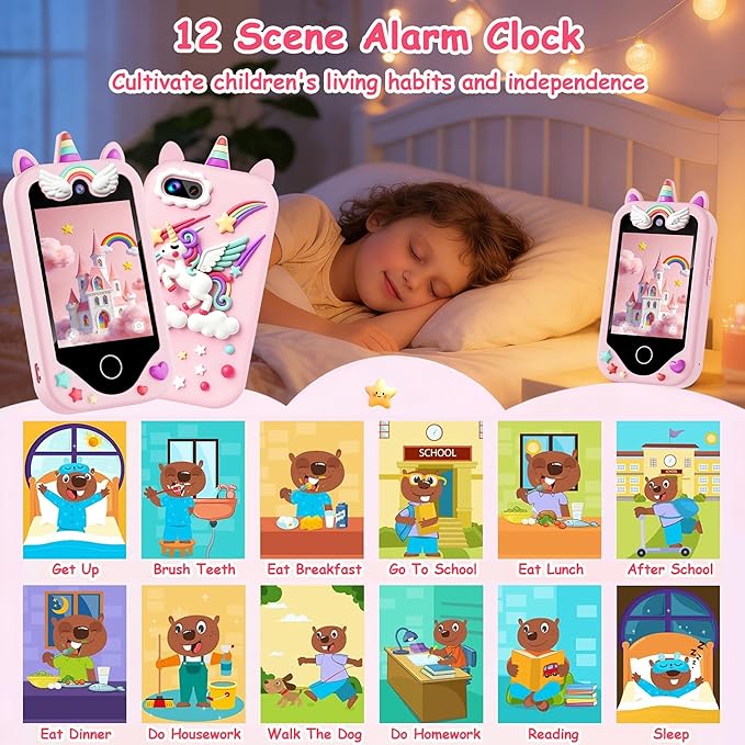 Kids Smart Phone for Girls Gifts, Toddler Christmas Birthday Gift for Age 3, 4, 5, 6, 7, 8 Year Old, Kids Phone Toy with Touchscreen, Dual Camera, Game, Kid Mp3 Player, Learning Play Toy