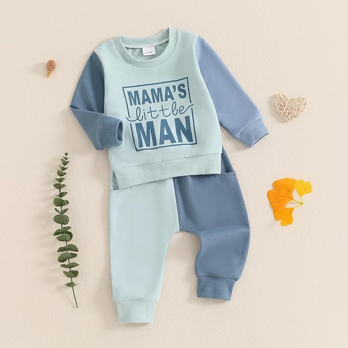 Toddler Boy Outfit Mama's Little Man Long Sleeve Sweatshirt And Pants Set Infant Baby Boy Fall Winter Clothes