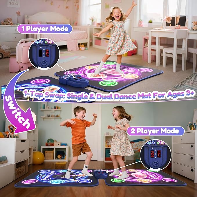 TooLion Double Dance Mat for Kids 3-12 - Dance Pad with Light-Up 12 Buttons,5 Game Modes,Touch-Sensitive & Built-in Music & Adjustable Volume,Christmas Birthday Gift for Boys Girls