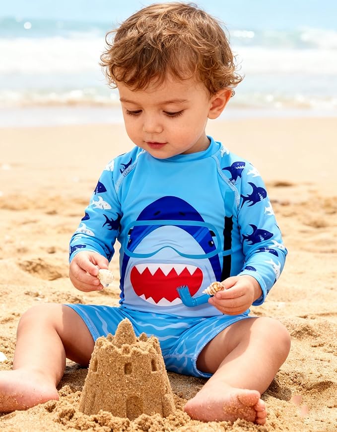 ADUKIDE Baby Boys Swimsuit Summer Beach Rash Guard Swimwear One Piece Sunsuit with Sun Hat 3-24 Months