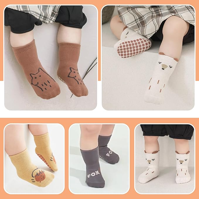 TRUEHAN 5 Pairs Toddler Non Slip Socks with Grips Baby Socks for Kids Girls Boys