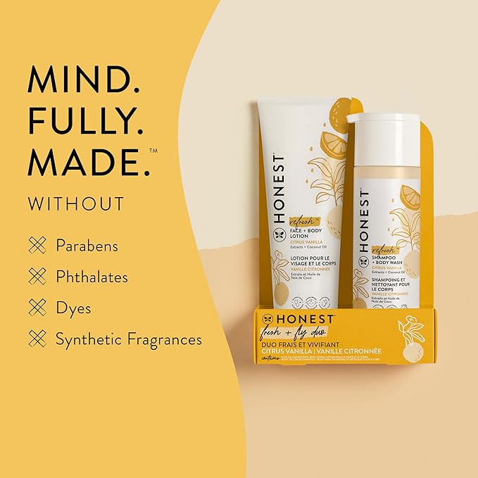 The Honest Company 2-in-1 Cleansing Shampoo and Body Wash Face Lotion Bundle, Gentle for Baby Naturally Derived Citrus Vanilla Refresh 18.5 fl oz