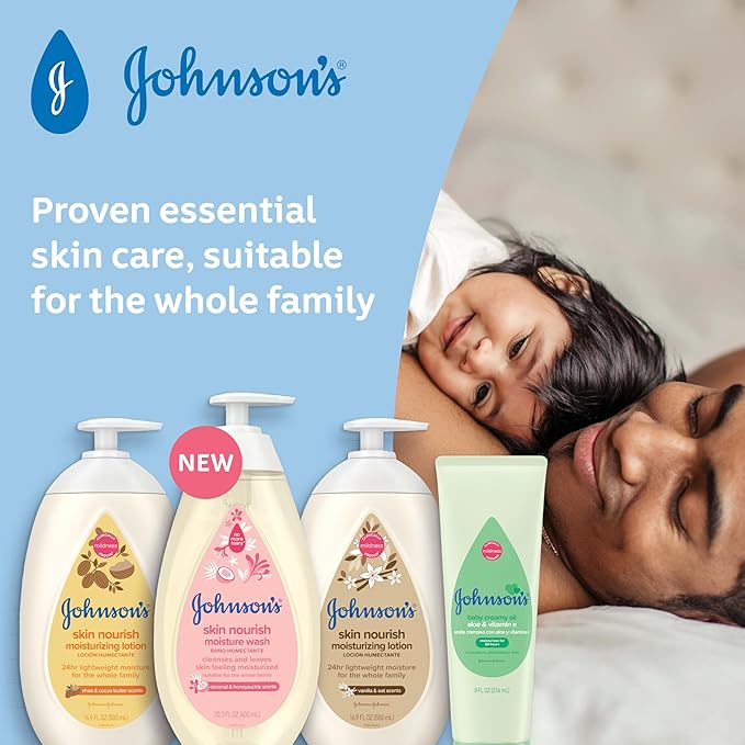 Johnson's Skin Nourish Moisturizing Baby Lotion for Dry Skin with Shea & Cocoa Butter Scents, Gentle & Lightweight Body Lotion for The Whole Family, Hypoallergenic, Dye-Free, 16.9 fl. oz