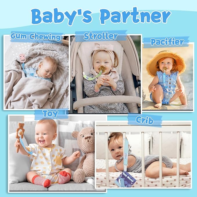 babygoal Pure Color Pacifier Clips, 6 Pack Binky Paci Holder Clips Leashes Fits for Most Pacifiers and Binkies 6PS23