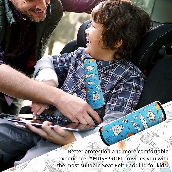 Seat Belt Cover for Kids, Seat Belt Pad for Boys Girls, Car Seat Straps Shoulder Pads for Kids, Kid's Seat Belt Cushion, Shoulder Strap Pad, 1 Piece （Spaceman）