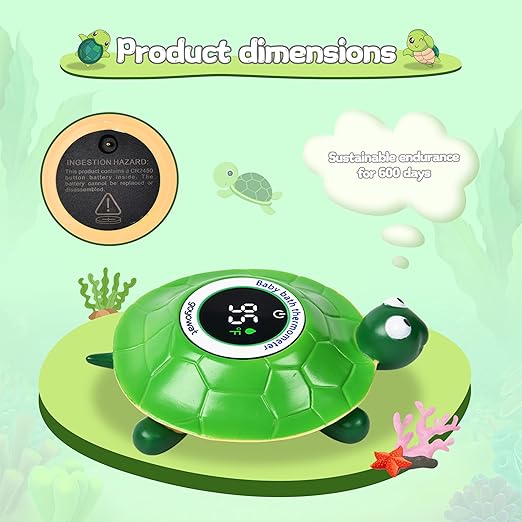 Baby Bathtub Thermometer with LED Display Screen+Floating Turtle toy-2-in-1color Coded Alarm (Cold/Comfortable/hot) Bath Temperature Monitor, Adorable Floating Toys for Infants, Essential for Babies