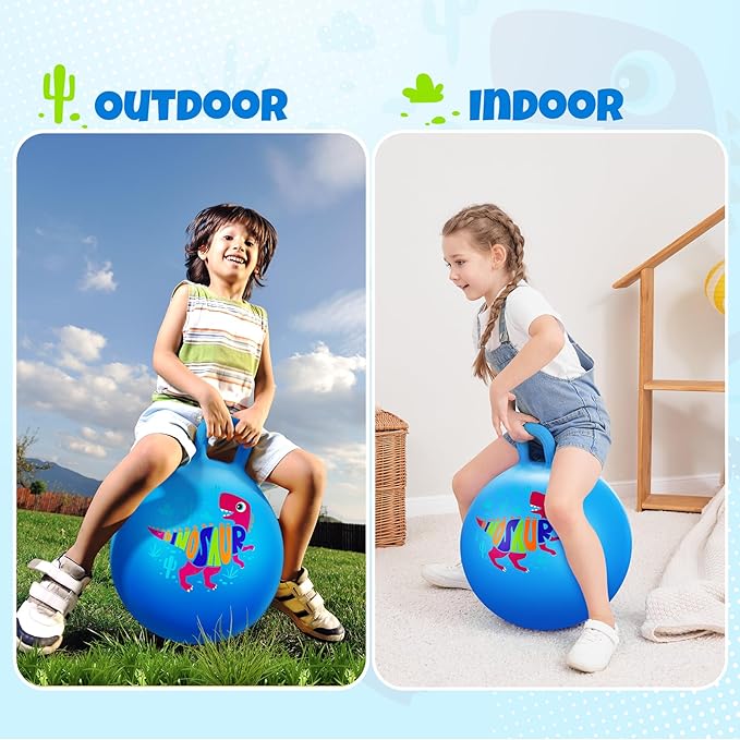 ZOOJOY Hopper Ball for Kids18In Bouncy Balls with Handle, Blue Dinosaur Indoor Outdoor Todder Toys Active PlayToys for 3 4 5 6 7 8 Yr Old, Balance Hopping Toys Gifts for Little Boys Girls