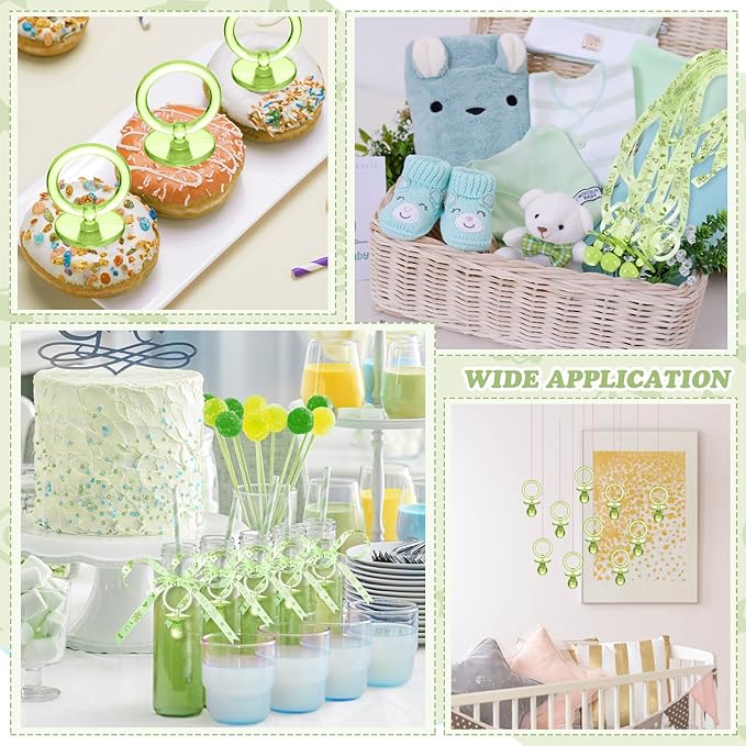 Geiserailie 36 Pcs Baby Shower Pacifiers Necklace Acrylic Pacifiers Necklace Charm Party Favors for Girls Boys Baby Shower Party Decorations Table Scatter(Green)