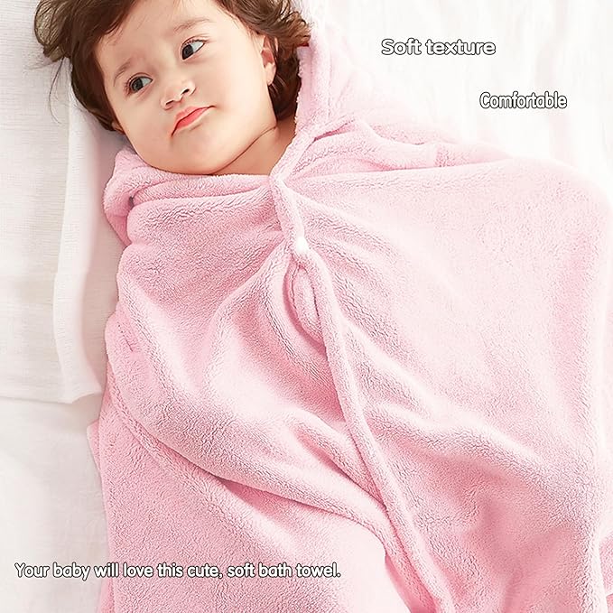Toddler Bath Towel Baby Towels with Hood 27.5"X55" Ultra Absorbent Soft Bathrobe Blanket Kids Shower Towel for Girls and Boys (Blush)