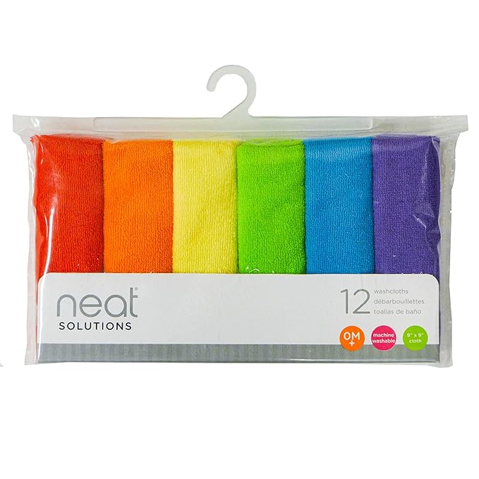 Neat Solutions Solid Knit Terry Washcloth Set, Multi-color, 12-Count