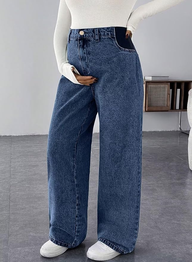 BLENCOT Maternity Jeans for Women High Waist Straight Leg Pregnancy Denim Pants with Pockets