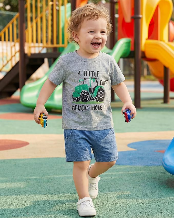 Jecson Baby Boy Summer Clothes Toddler Boy Outfits Letter Print Short Sleeve T-Shirt Denim Shorts Clothing Set 6M-4T