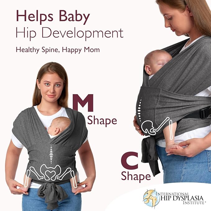 Momcozy Baby Wrap Carrier Skin-Friendly Fabric, Easy to Wear Baby Carrier Sling T-Shirt Design, Hands Free Baby Carriers Newborn to Toddler 8-35lbs, Adjustable Buckle for Waist 30-47inch, Deep Grey