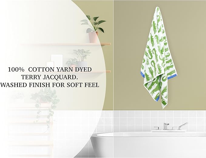 ORIGINAL KIDS 6 Piece Towel Set - Bath Time in A While Crocodile- 2 Bath Towels, 2 Hand Towels, 2 Washcloths - 100% Cotton Jacquard Soft Absorbent Pool Beach Towel Gift - Green Blue