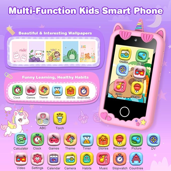 M SANMERSEN Kids Smart Phone for 3-6 Year Olds – 2.8" Touchscreen, Dual Camera, 28 Learning Games, MP3 Music Player, 32GB SD Card – Educational Toddler Phone Toy for Boys & Girls
