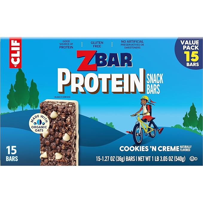 CLIF Kid Zbar Protein - Cookies 'N Creme - Crispy Snack Bars - Made with Organic Oats - Non-GMO - 5g Protein - Gluten Free Protein Bars (15 Pack)