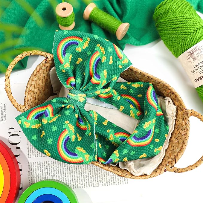 YanJie St. Patrick's Day Baby Girl Clover Headbands Shamrock Green Bows Newborn Girls Headbands Handmade St.Patrick Wide Hairbands Hair Accessories