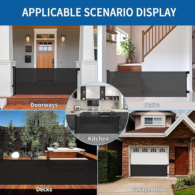 Huafly 138 Inch Retractable Baby Gates Extra Wide, no Drilling Baby Gates for Large Openings, Child Gates, Safety Gates, Extra Long Dog Gates on Doorways, Stairs, Outdoor, Indoor (Black, 138 Inch)