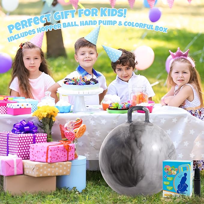 Upper Rider Clouds Hopper Ball for Kids,18 Inch Bouncy Ball with Handle,Inflatable Hopping Toys for Boys Girls Aged 3-8, Indoor Outdoor Jumping Toys Gift with Pump