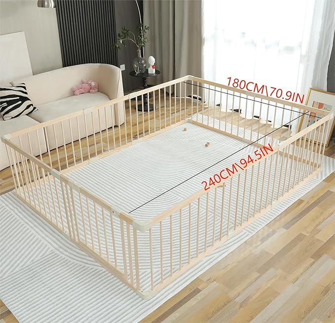 Baby Playpen Play Fence Gate Play Pen Wood Large,Playpens for Babies and Toddlers Kids Indoor,Baby Play Yards Gym