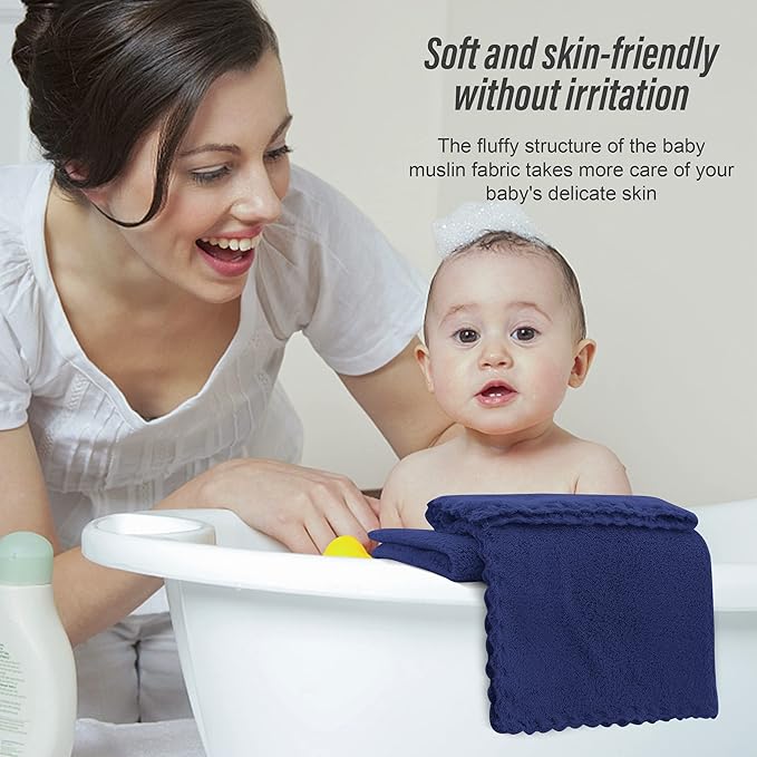 Sunny zzzZZ Ultra Soft 24 Pack Baby Washcloths - 10x10 Inches - Coral Fleece Extra Absorbent Wash Clothes for Babies, Infants and Toddlers - Sensitive Skin and Newborn - Ideal Baby - Navy Blue