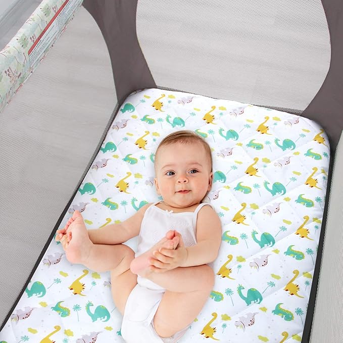 Pack and Play Sheets Fitted, Breathable Thick Playard Lovely Print Cover 39"×27"×5" Compatible with Graco Pack n Play, Dinosaur