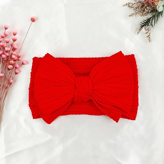 LemonSpace Handmade Red Baby Girls Bows Soft Stretchy Nylon Hair Bands Hair Accessories Baby headbands with Bows for Newborn Baby Girls Infant Toddlers Kids(Red)