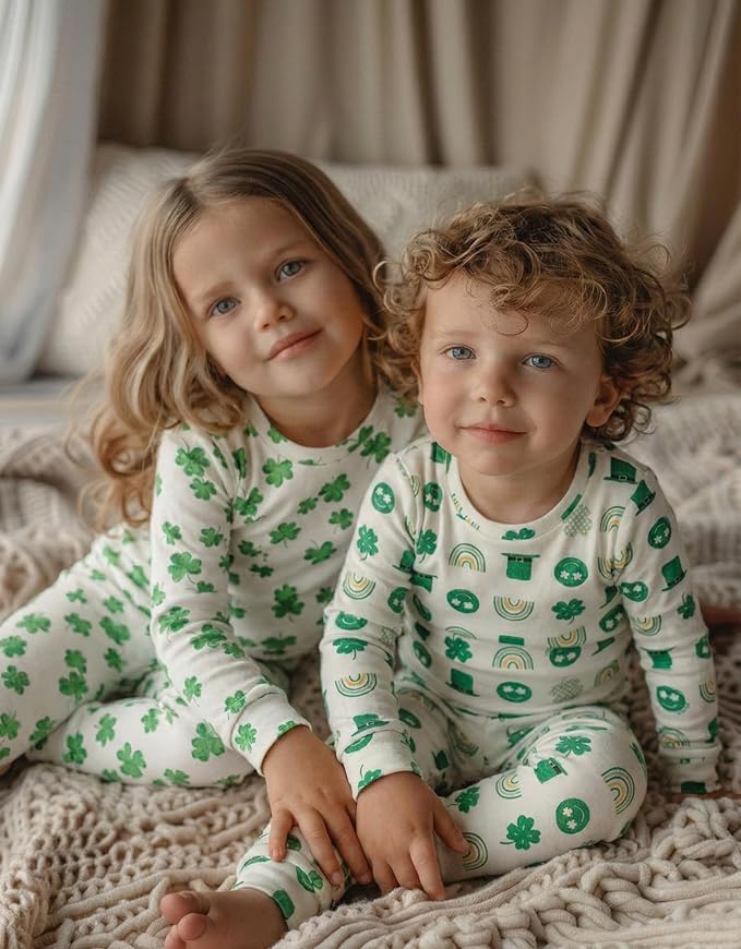 moimoln Sibling Matching 6M-8Y Soft Warm Cotton Modal Character Long Sleeve Snug-Fit Pajama Long Sleeve Sleepwear Daily