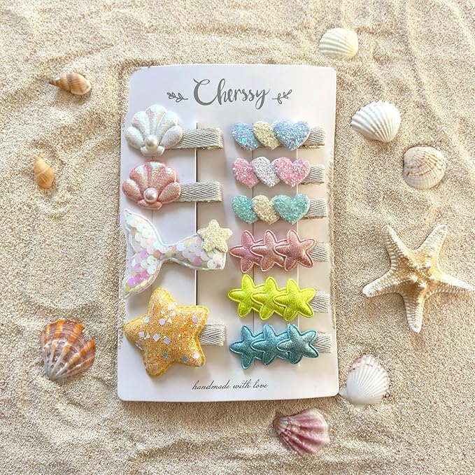 Glitter Mermaid Hair Clips for Girls, 10pcs Non Slip Fully Lined Alligator Clips Hair Accessories for Baby Toddlers Kids Teens by Cherssy