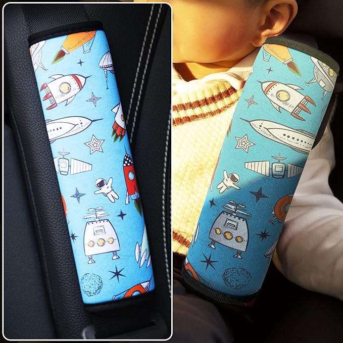 Seat Belt Cover for Kids, Seat Belt Pad for Boys Girls, Car Seat Straps Shoulder Pads for Kids, Kid's Seat Belt Cushion, Shoulder Strap Pad, 1 Piece （Spaceman）