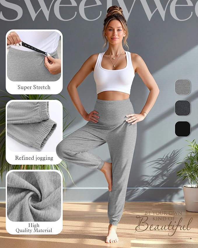 3 Pack Women's Maternity Pants Maternity Jogger Sweatpants Over The Belly Stretchy Pregnancy Pants with Pockets