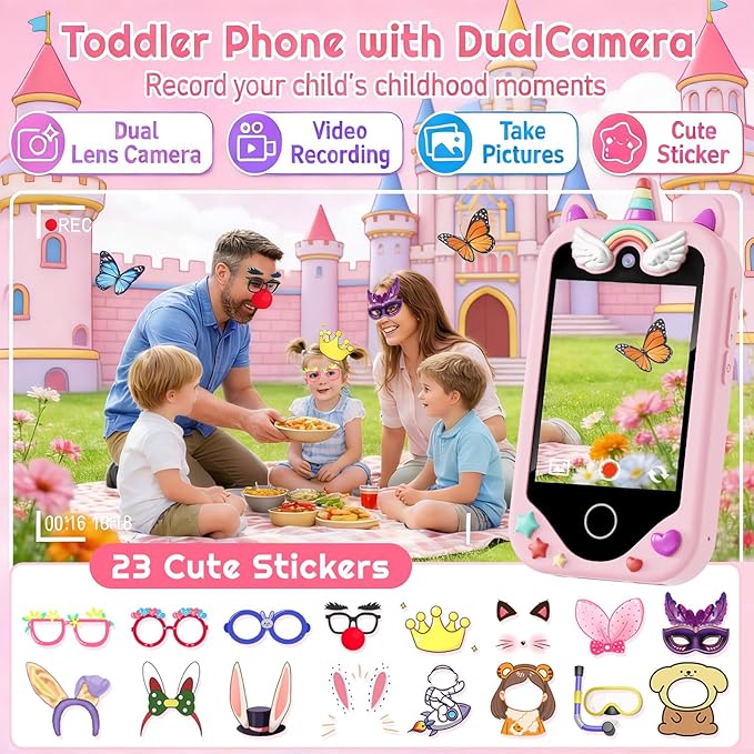 Kids Smart Phone for Girls Gifts, Toddler Christmas Birthday Gift for Age 3, 4, 5, 6, 7, 8 Year Old, Kids Phone Toy with Touchscreen, Dual Camera, Game, Kid Mp3 Player, Learning Play Toy