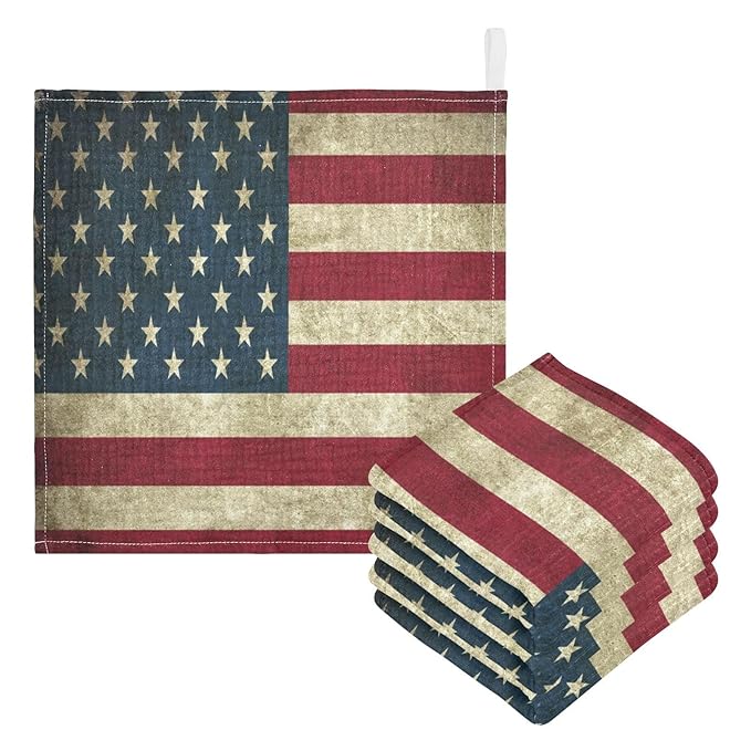 YETTASBIN American Flag Muslin Baby Hand Washcloths, Soft Cotton Bath Face Towel, 4 Layers Extra Absorbent Feeding Burp Cloth for Newborn Infant, 3 Pack