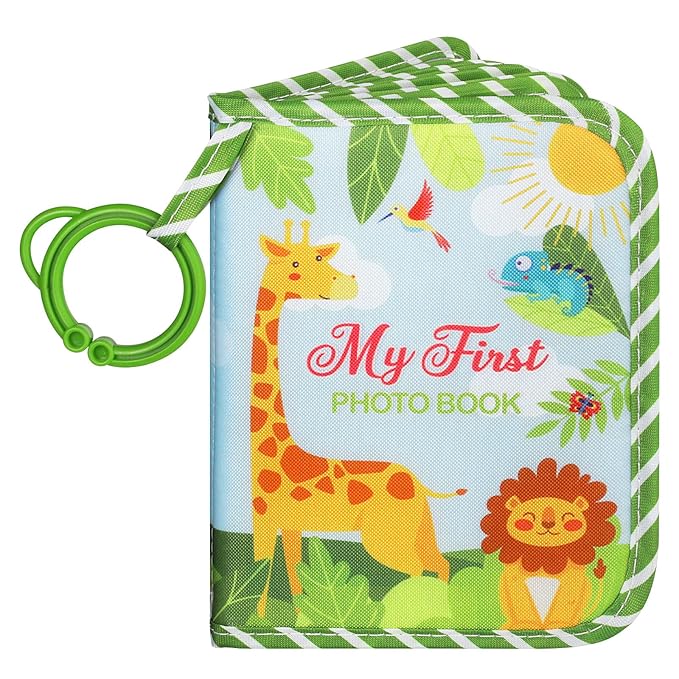 Lanpn Baby Photo Album Holds 17 4x6 Pictures, My First Soft Cloth Family Photo Book with Name Card Name Tag Stickers, Fabric Kid Memory Keepsake Gift for Baby Shower Newborn Toddler Boy Girl (Animal)