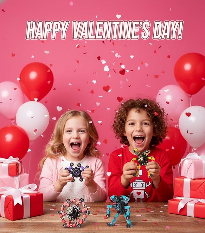 Valentines Day Gifts Transformable Fidget Spinners Toys 4 Pcs for Kids and Adults Stress Relief Sensory Toys for Boys and Girls Age 8-13 Fingertip Gyros Easter Basket Stuffers for Teens