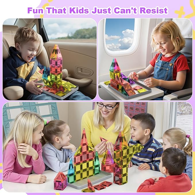 46PCS Mini Magnetic Tiles, for Kids, Portable Magnetic Toys Travel Set with Iron Case for Kids Ages 4-8,Creativity Boosting Building Toys Set,Toddler Puzzle for Boys and Girls Ages 3+