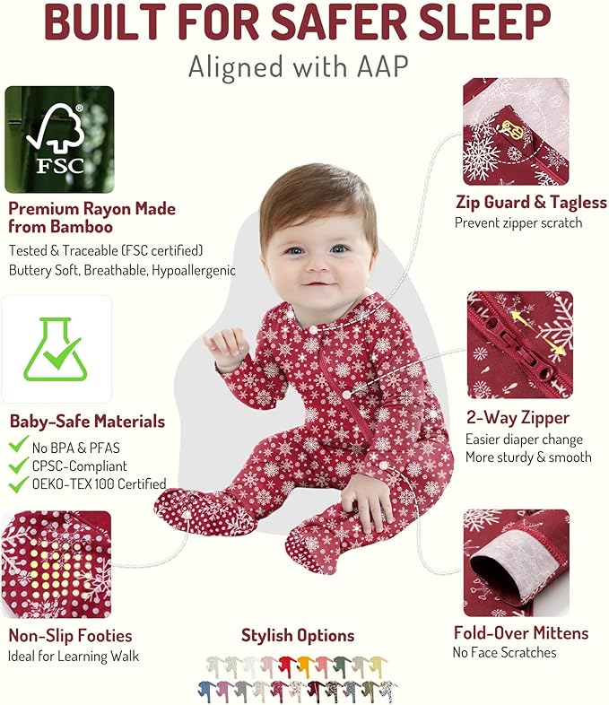 HAPIU Rayon from Bamboo Baby Footed Pajamas, 2 Way Premium Zipper, Footie for Baby Boy Girls, Newborn-24 Months