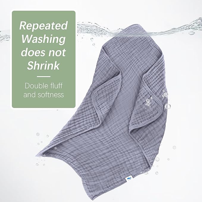 SWEET DOLPHIN Muslin Baby Bath Towels Blanket - 2 Pack 100% Cotton Towel for Babies, Infants, Toddlers - 40x40Inch - Highly Absorbent, Green and Grey