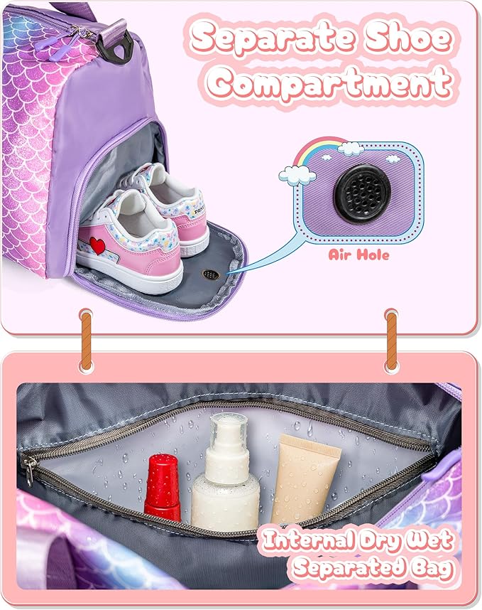 Gifts for Teenage Girls-Birthday Gift for Daughter 3-12 Years Old-Girl Gym Bag with Shoe Compartment, Kid Personalized Dance Bags with Makeup Pouch, Gifts for Granddaughter/Kids (Letter A)