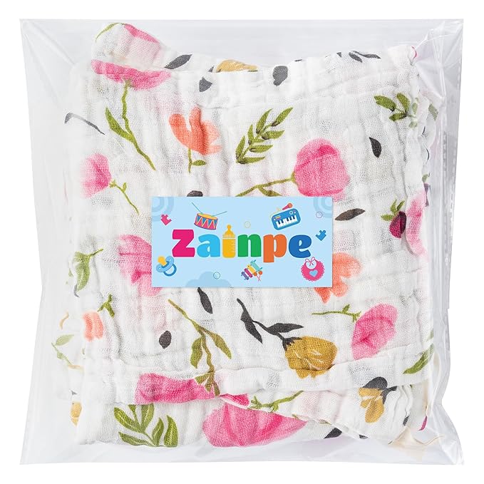Zainpe 4Pcs Muslin Baby Hooded Towel & Washcloth Set Pink Flowers Pattern Soft Absorbent Cotton Bath Hood Towels for Newborn Toddlers Essentials Boys Girls Infant Shower Gift 31.5 x 31.5 in